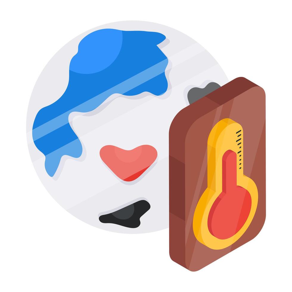 Thermometer with globe denoting concept of global temperature vector