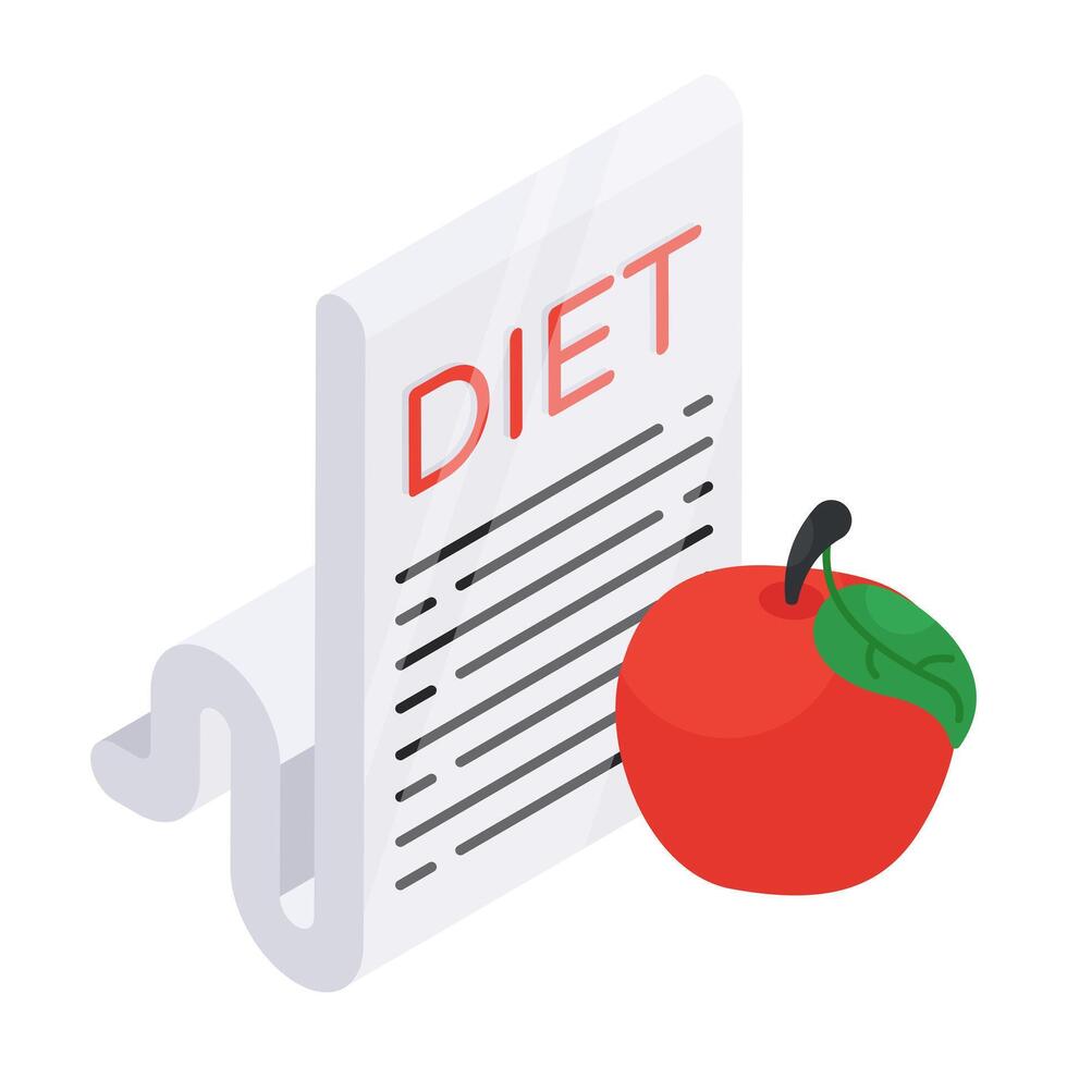 Conceptual flat isometric design icon of diet chart vector