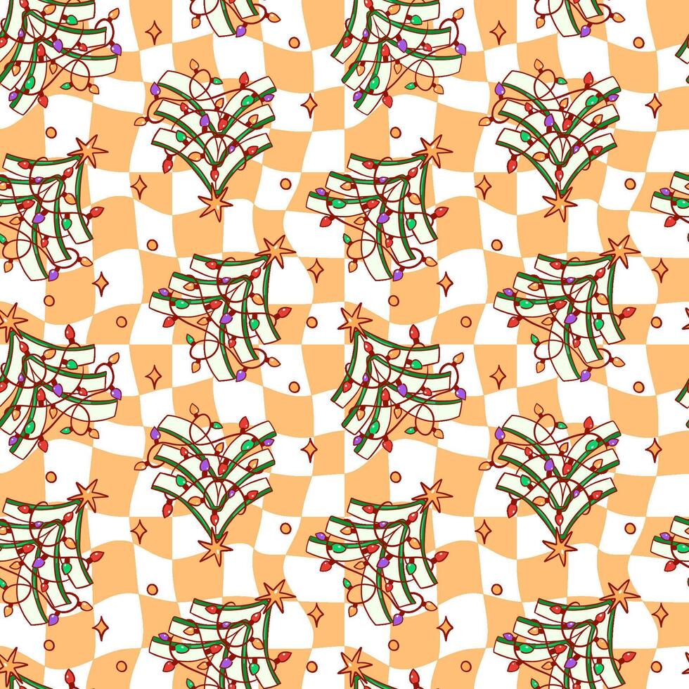 Festive Christmas Tree With Twinkling Lights Pattern Design vector