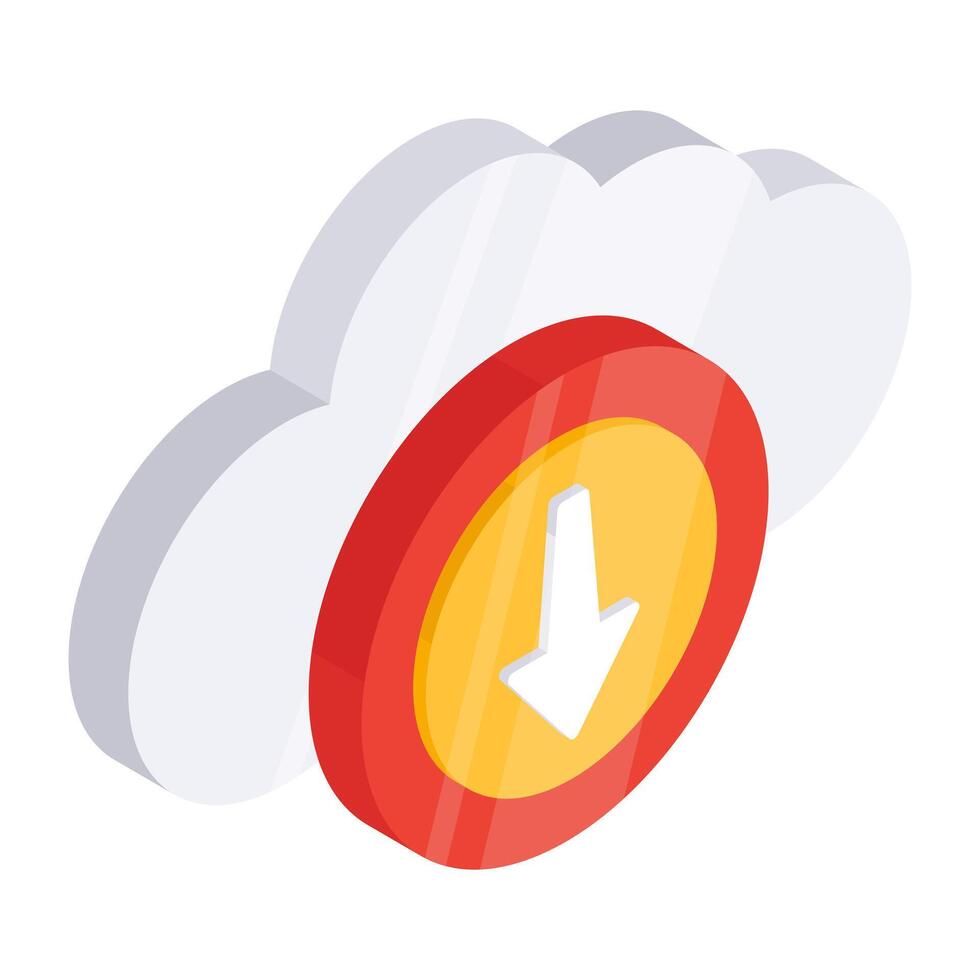 Conceptual flat isometric design icon of cloud download vector