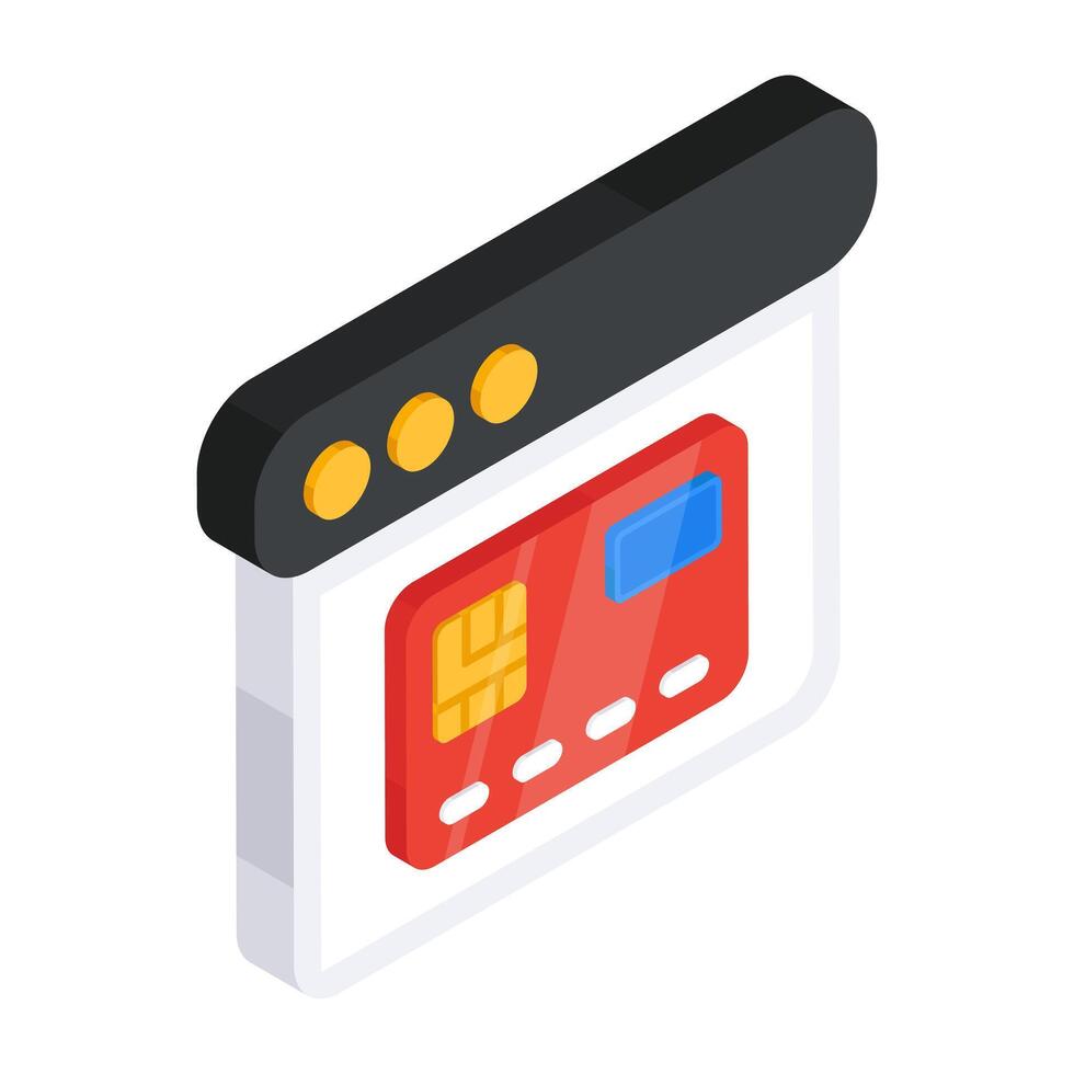 Card on webpage, icon of online card payment vector