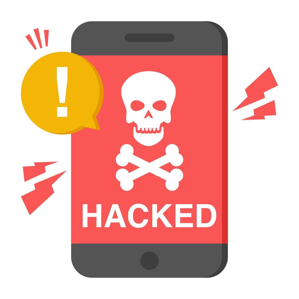 A flat design icon of mobile hacked vector