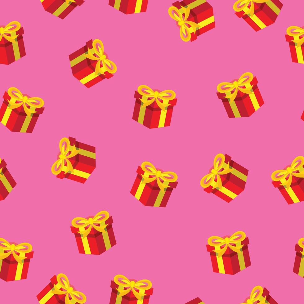 Seamless pattern background with red giftbox illustration on the pink background. Present, surprise, package, birthday vector