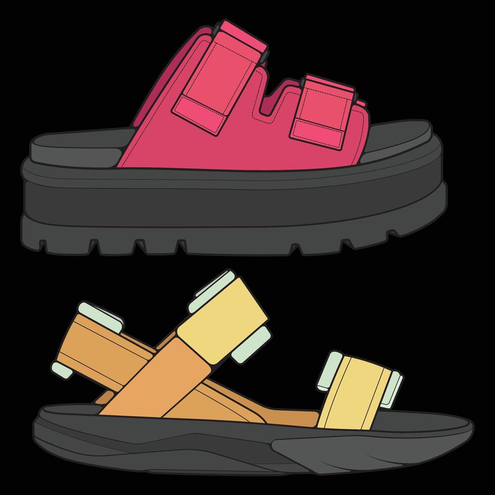 Bundling set sandal illustration. Summer shoe of sandal cartoon Isolated. vector