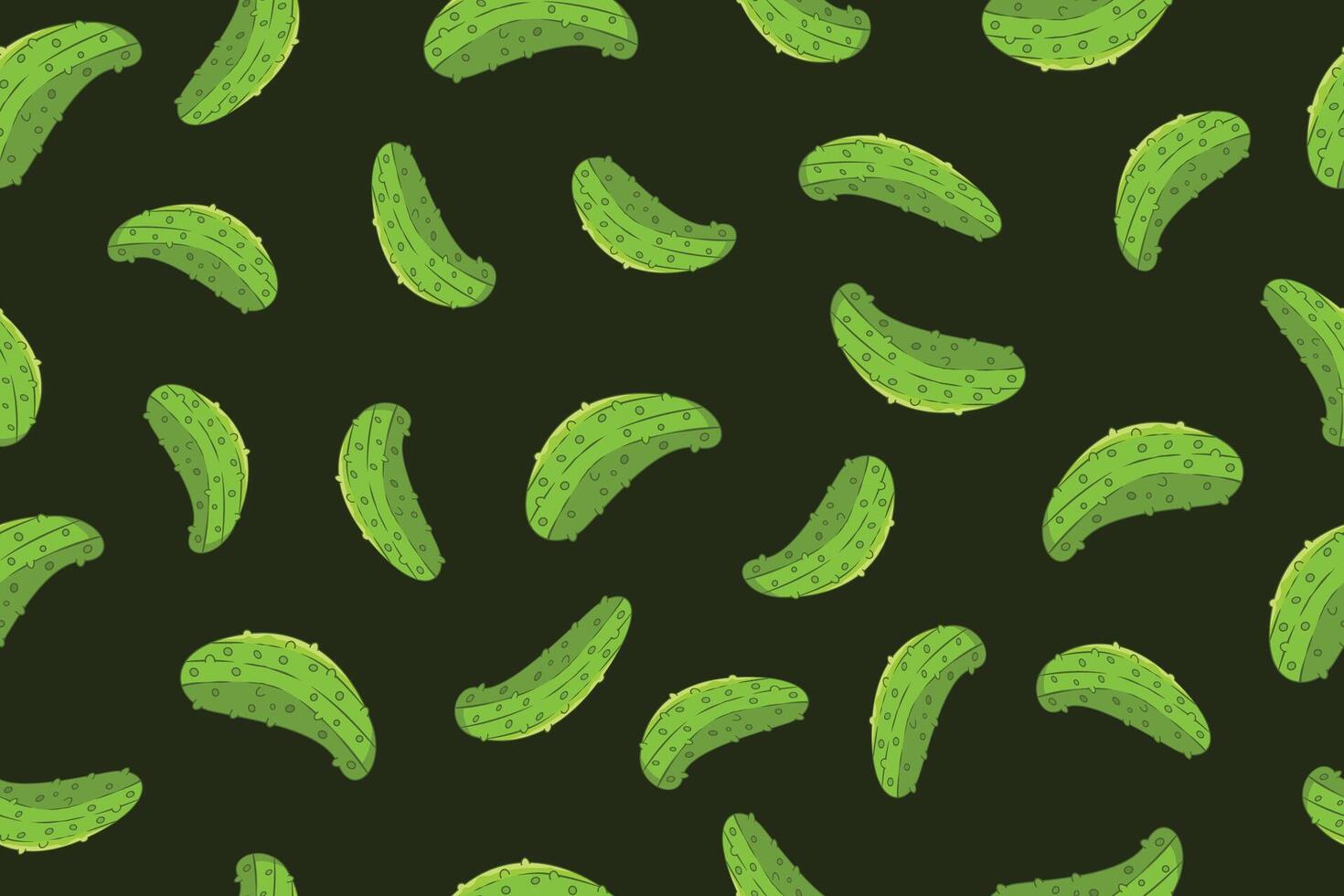 Pickle or green cucumber seamless pattern isolated on dark background vector