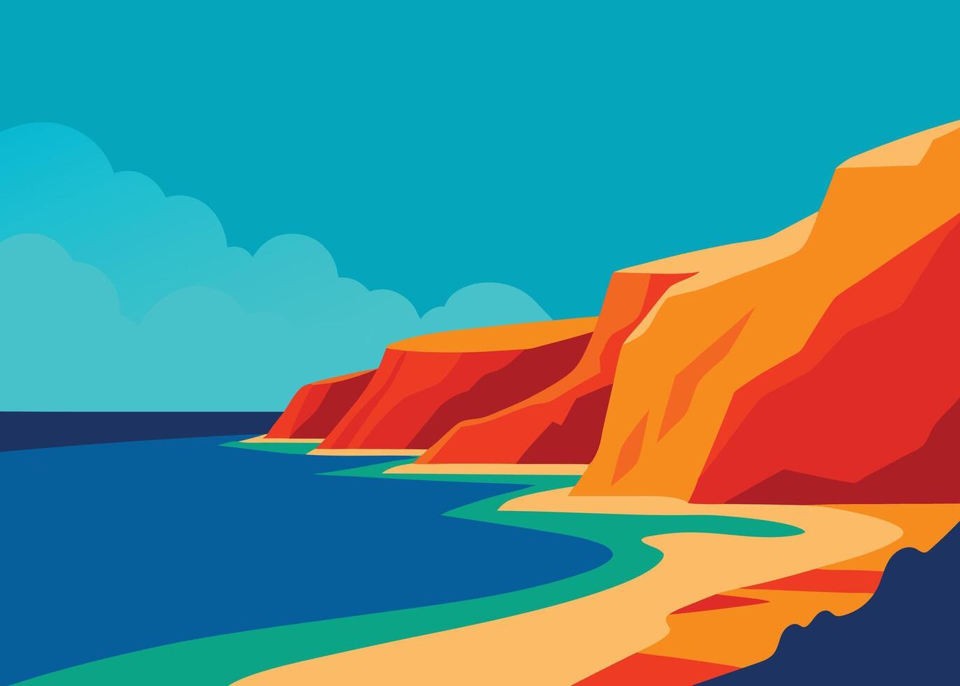 Stylized Ocean Cliffs and Beach Landscape vector