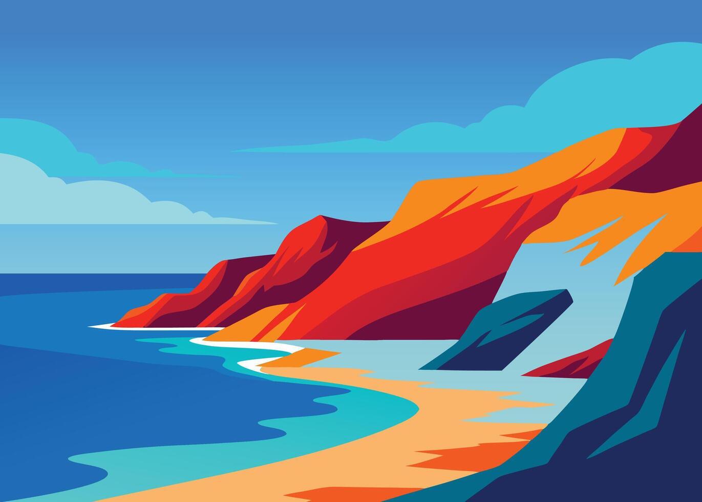 Modern Coastal Landscape Design with Vibrant Colors vector