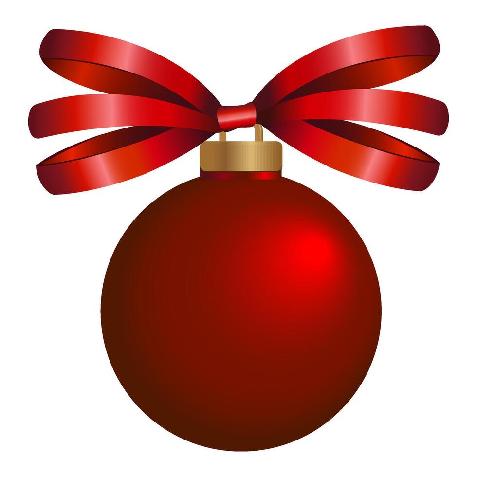 Xmas decoration dark red Christmas ball with decorative bow in glitters. Christmas ornament in form of ball with sparkles realistic 3d design. Holiday New Year element round decorative bauble. vector