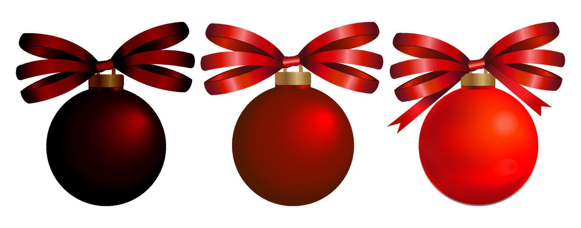 Xmas decorations Christmas balls with decorative bow in glitters. Christmas ornaments in form of balls with sparkles realistic 3d design. Holiday New Year elements round decorative baubles. vector
