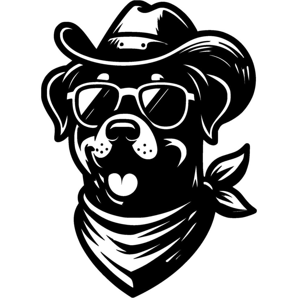 Friendly portrait of a Rottweiler wearing a cowboy hat, neckerchief and sunglasses vector