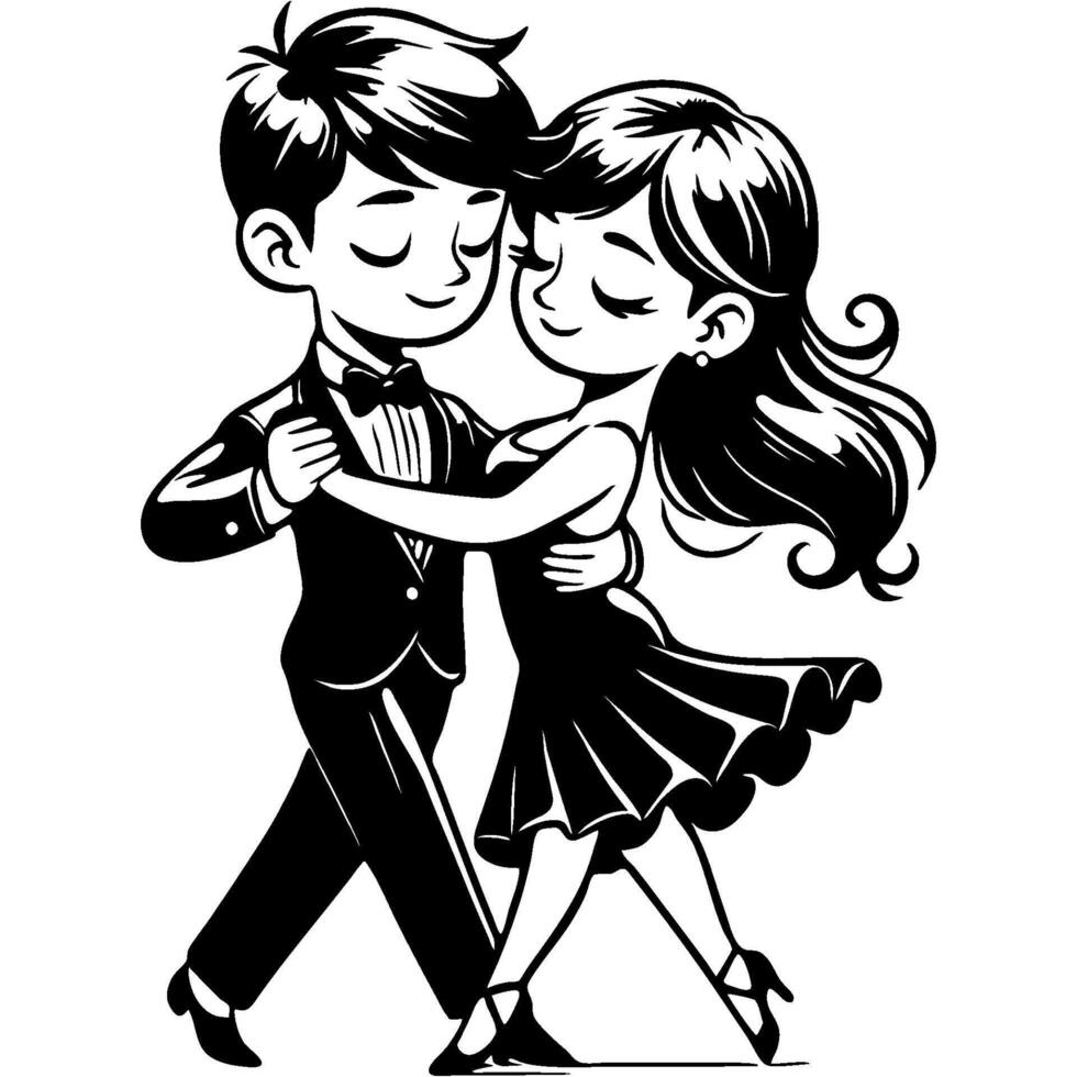 Passionate couple dancing Latin american tango in monochrome. Simple minimalistic image in black ink drawing on white background vector