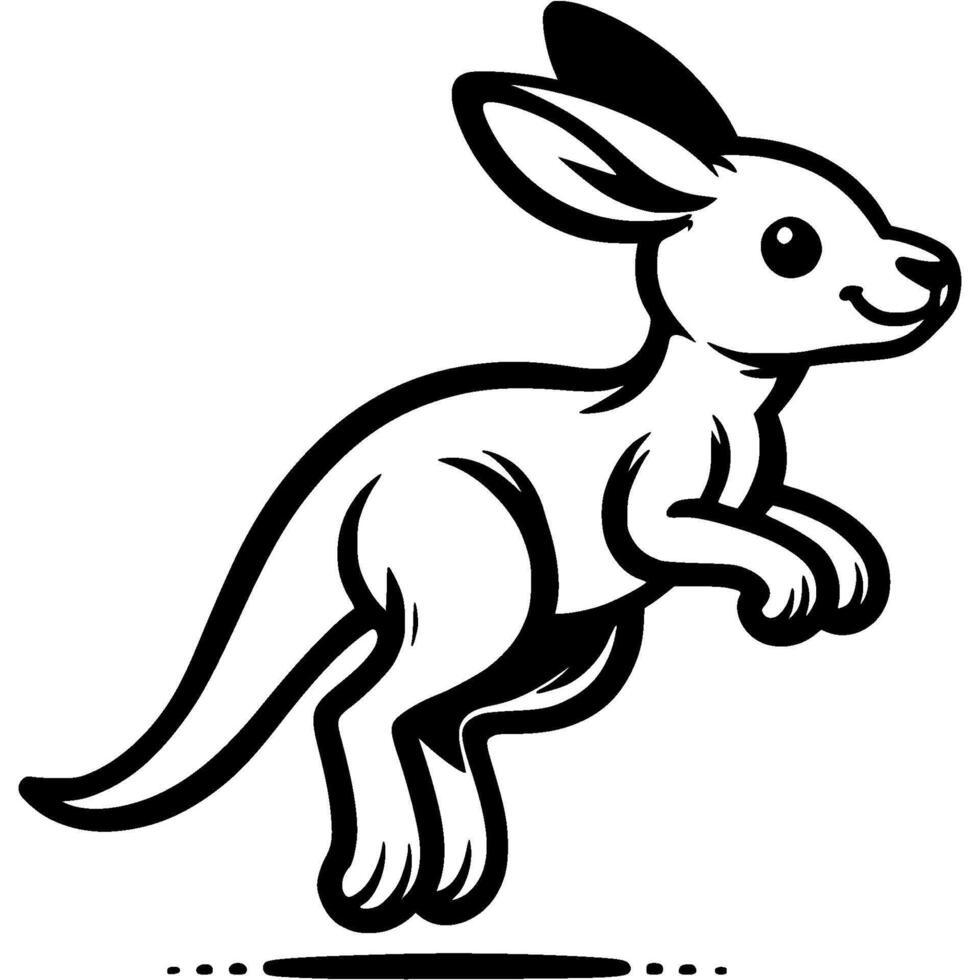 Young Australian kangaroo jumping in monochrome. Simple minimalistic image in black ink drawing on white background vector