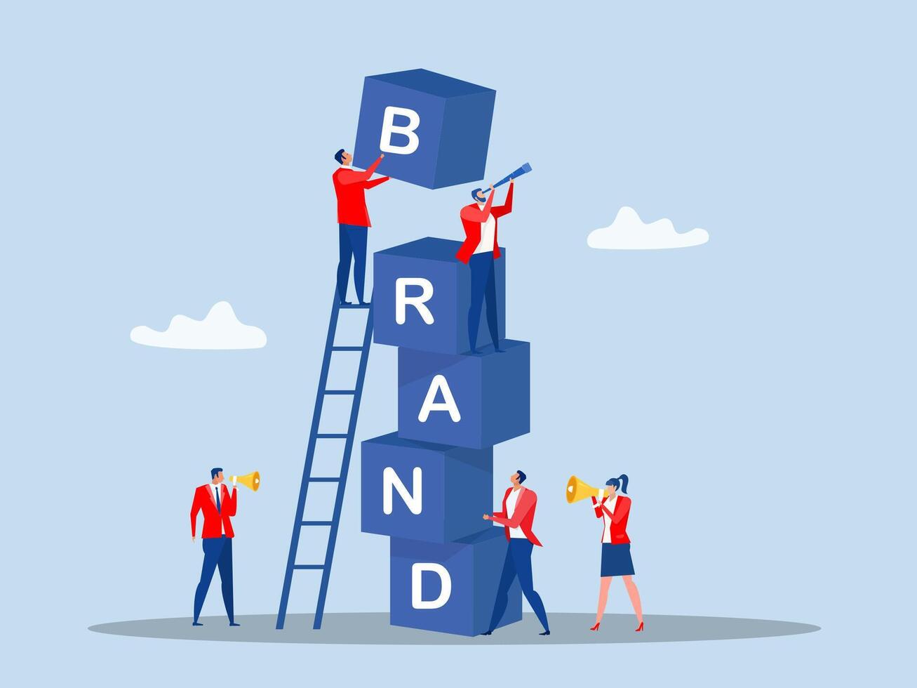 Team business help building block with the word BRAND.marketing or advertising for company reputation, strategy to promote product or sales strategy concept illustrator. vector