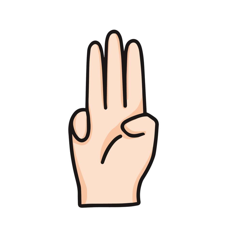 illustration of hand showing number three, good for counting number hand isolated on white background vector