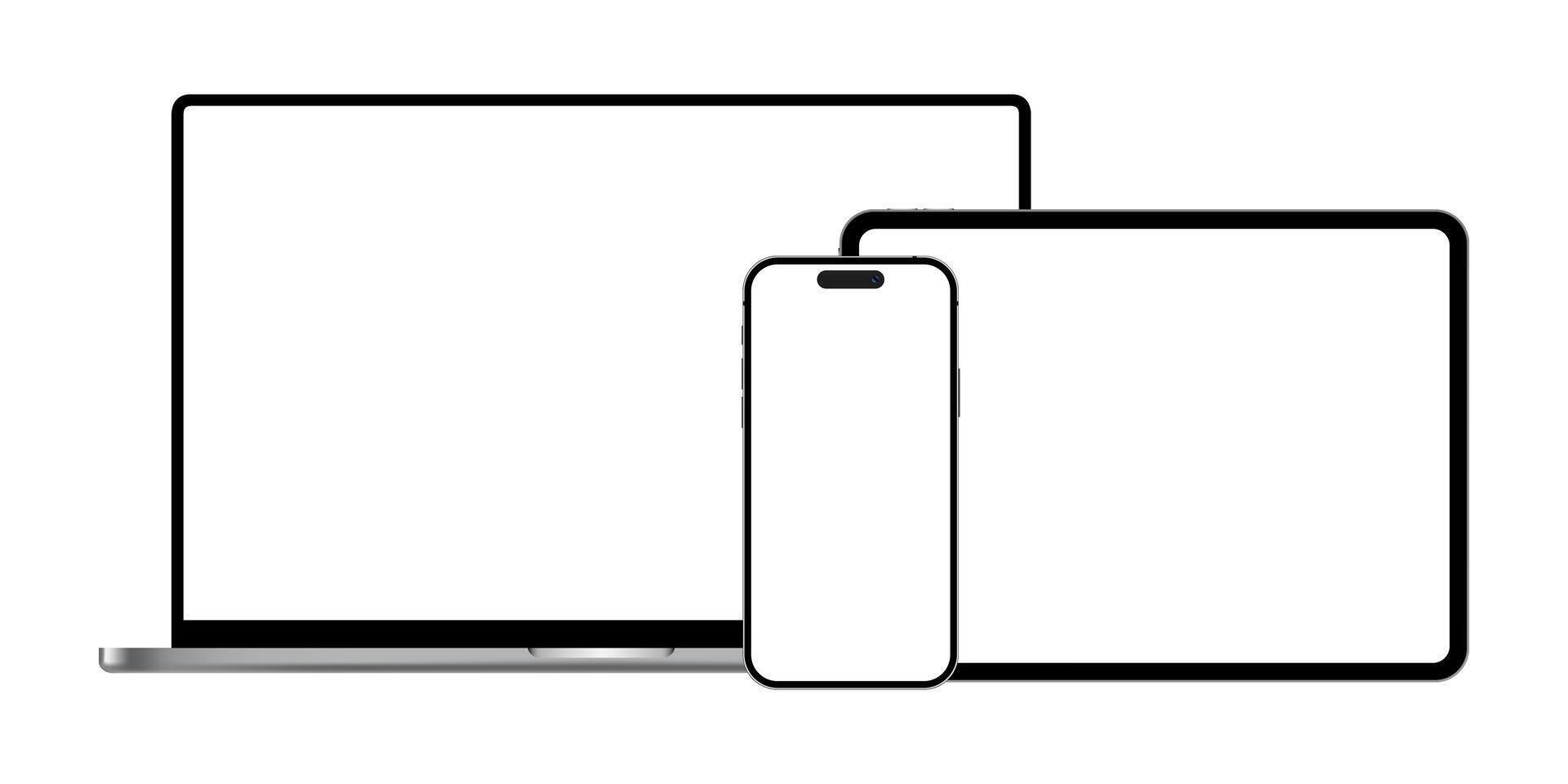 Laptop tablet mobile phone electronic device set. Modern blank screen smartphone mockup collection vector