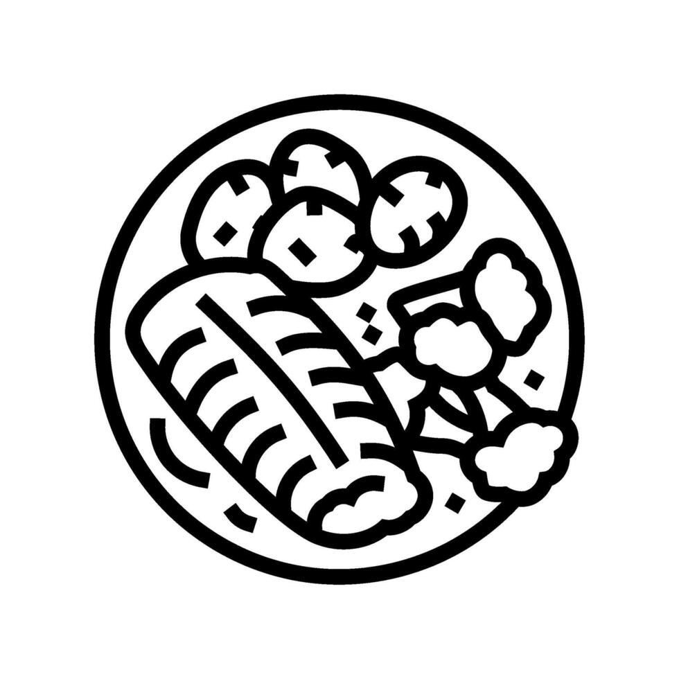poached fish line icon illustration vector