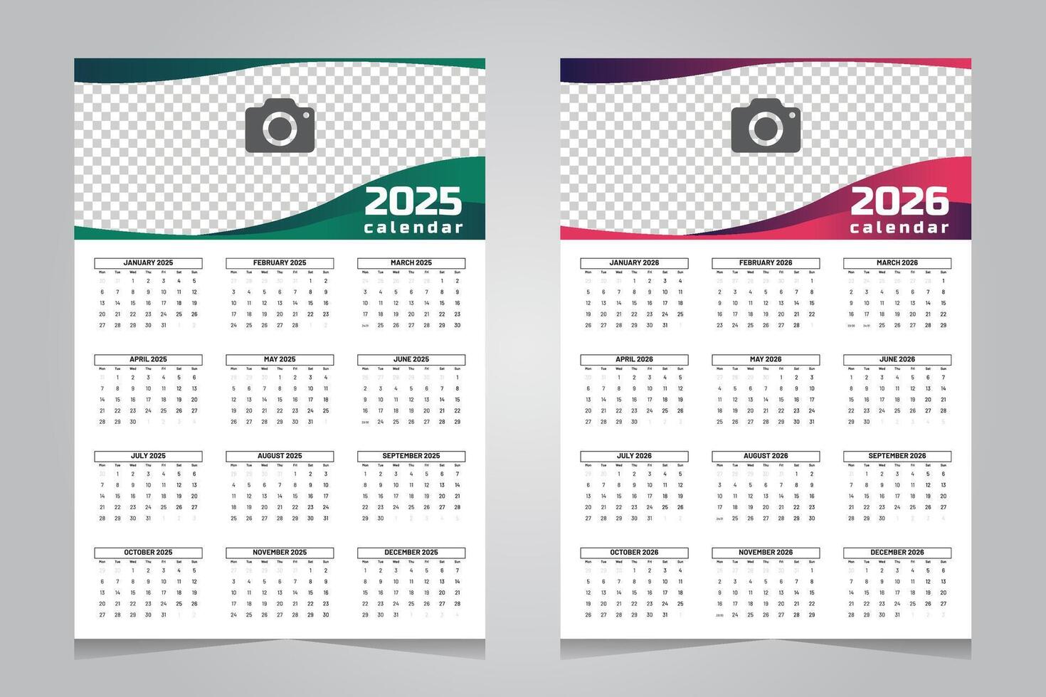 green and pink 2025 2026 One Page Wall Calendar Design Template with abstract background vector