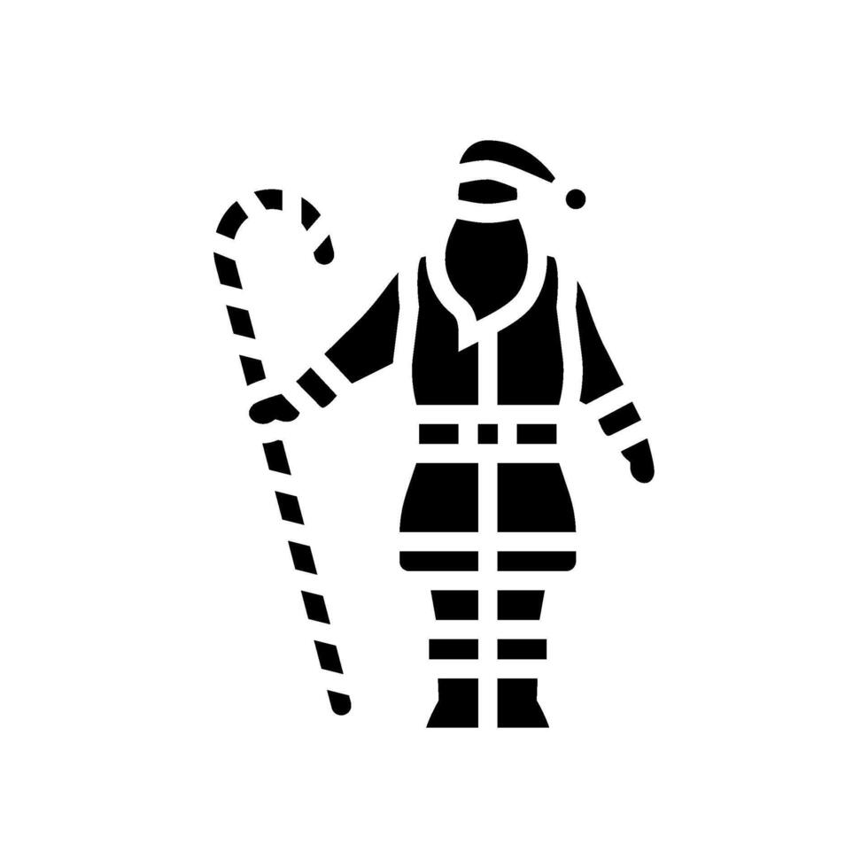 santa claus holding a candy cane glyph icon illustration vector