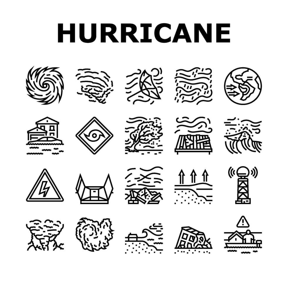 hurricane cyclone storm wind icons set vector