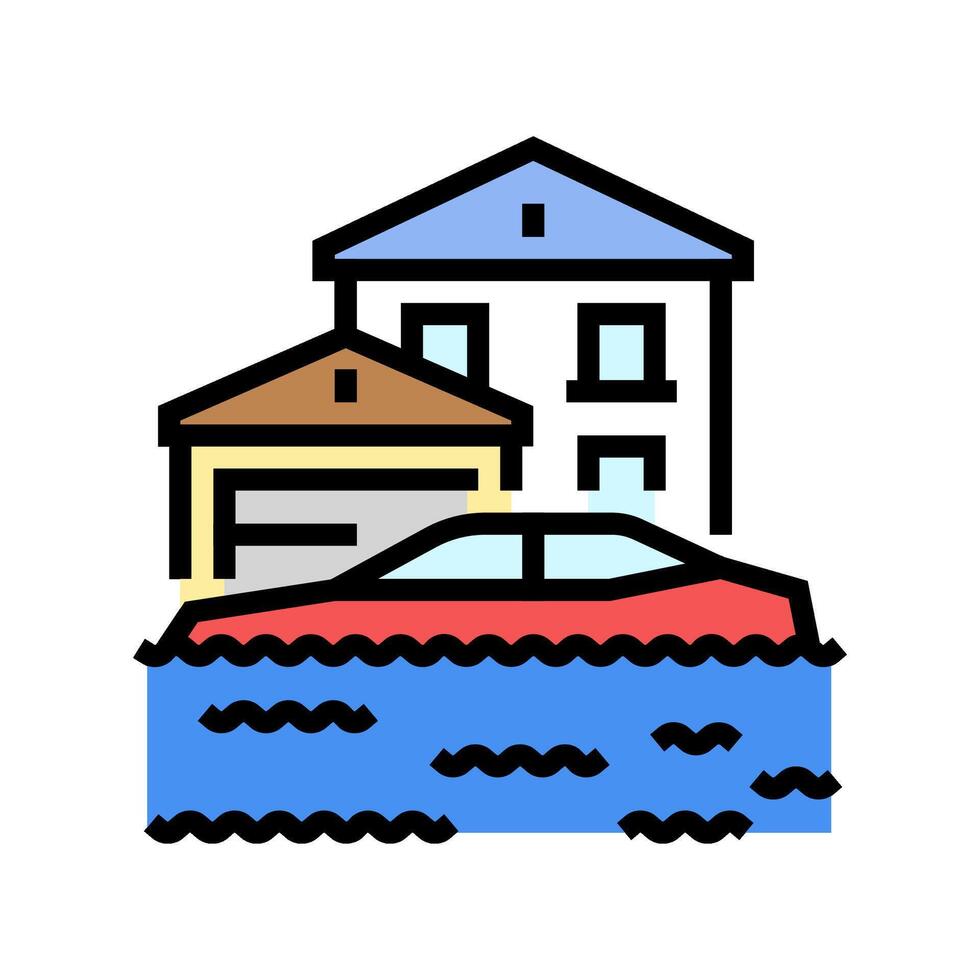 flooded streets hurricane disaster color icon illustration vector