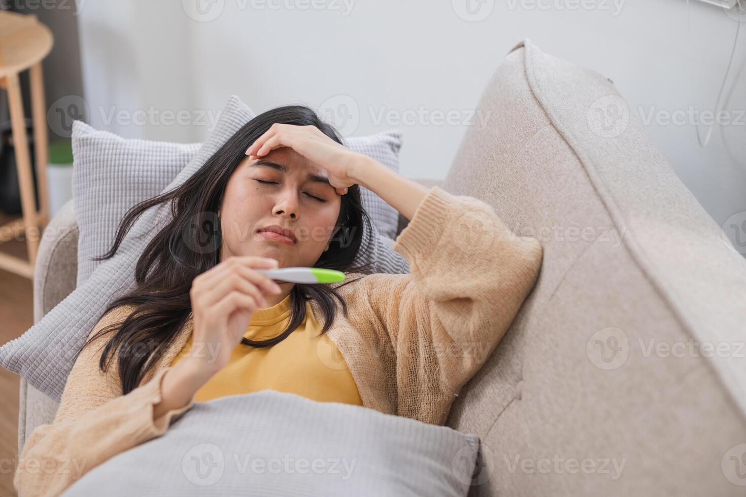 Woman Checking Pregnancy with Test Kit at Home, Anxious Expression, Early Pregnancy Test, Home Pregnancy Test, Health and Wellness photo