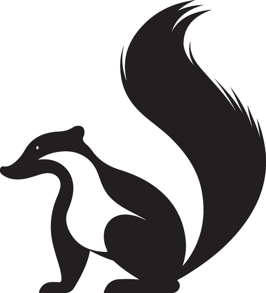 a black and white skunk with long tail vector