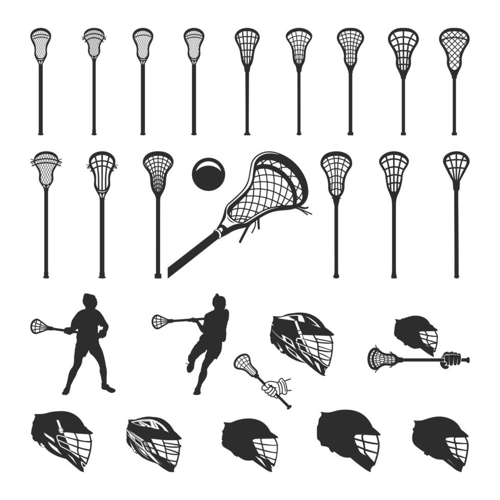 Lacrosse sticks and other items in black and white vector