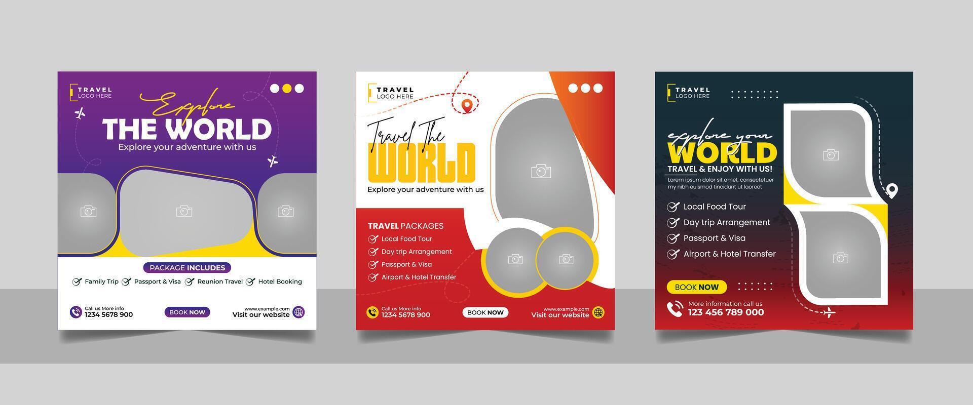Social Media Post Explore the World ads Template Square poster vector
