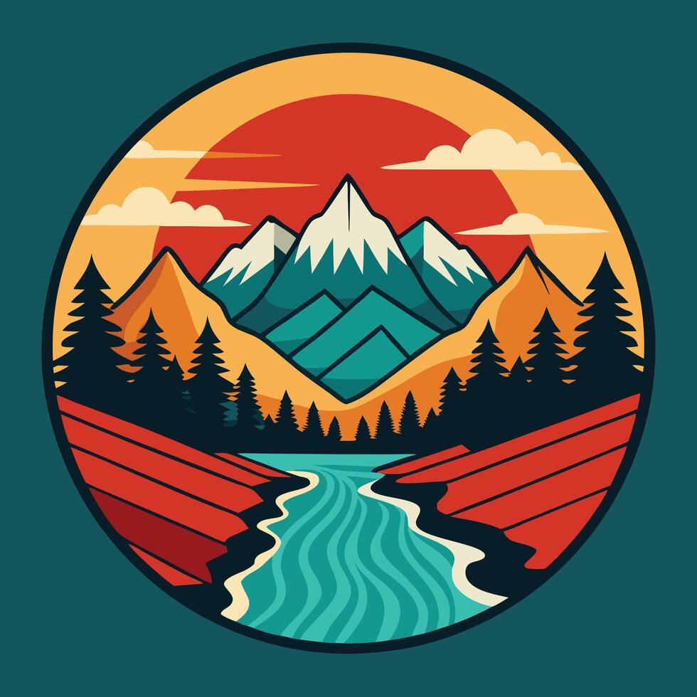 mountain landscape with river and trees vector