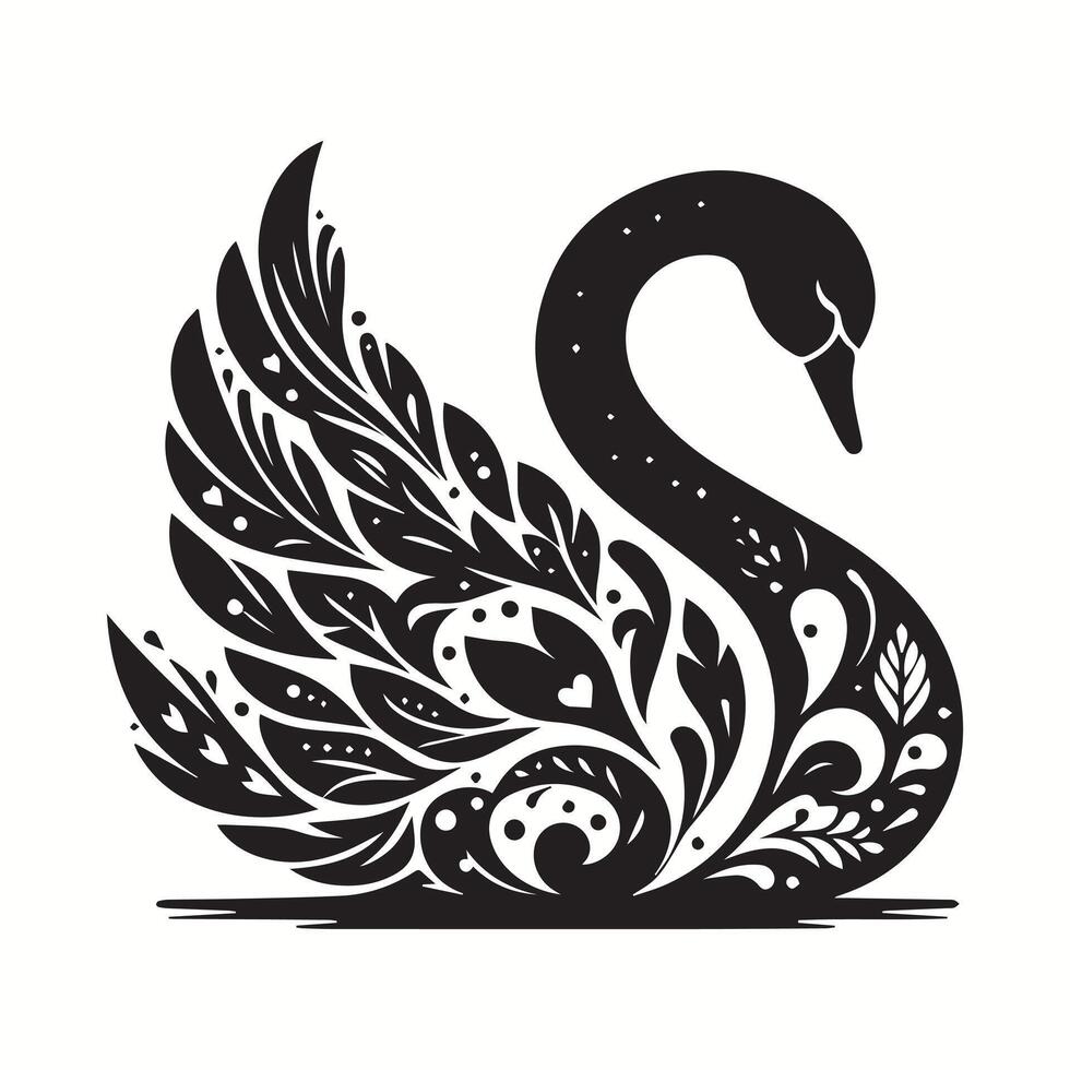 a black and white swan with floral patterns vector