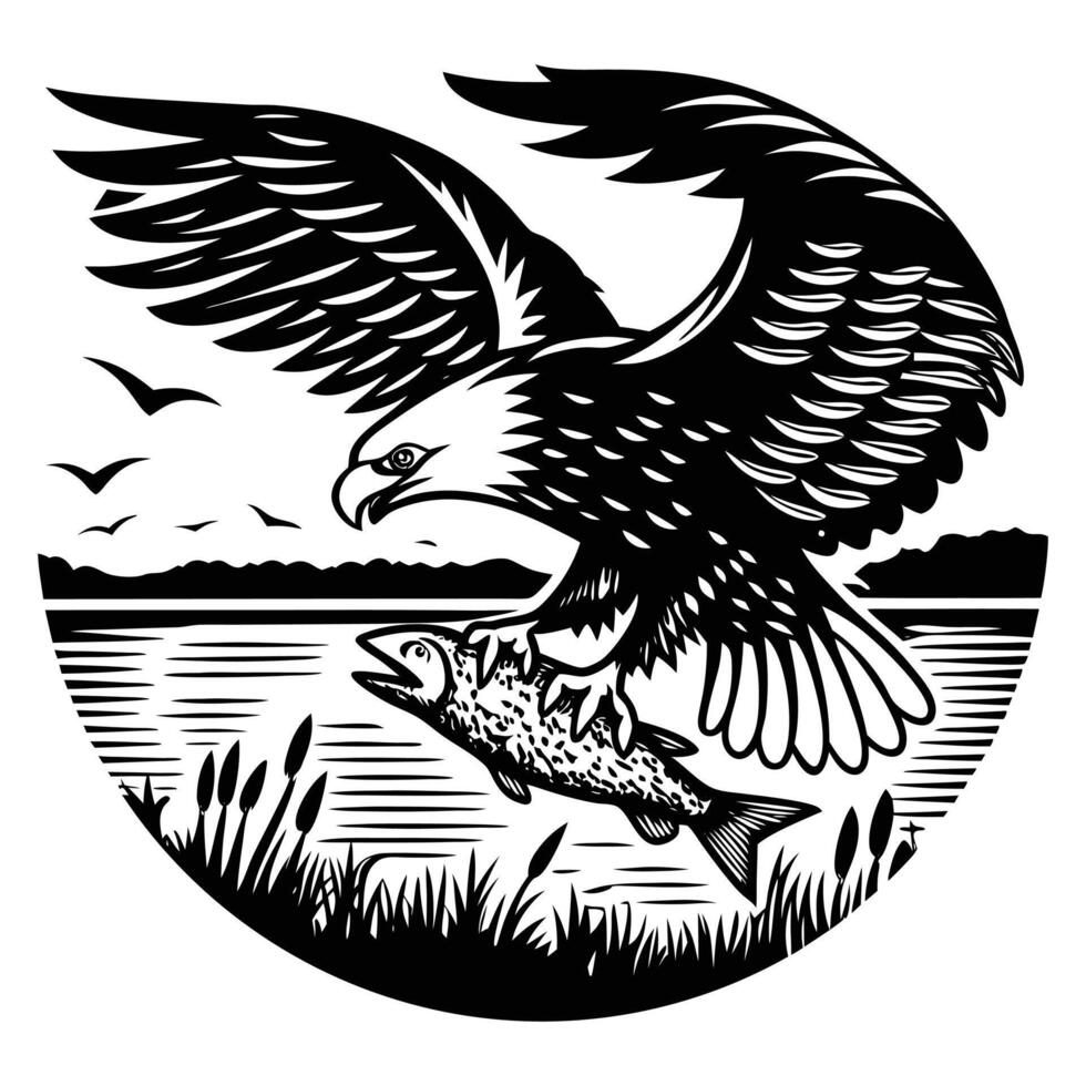 Eagle hunt fish by its leg water at daily vector