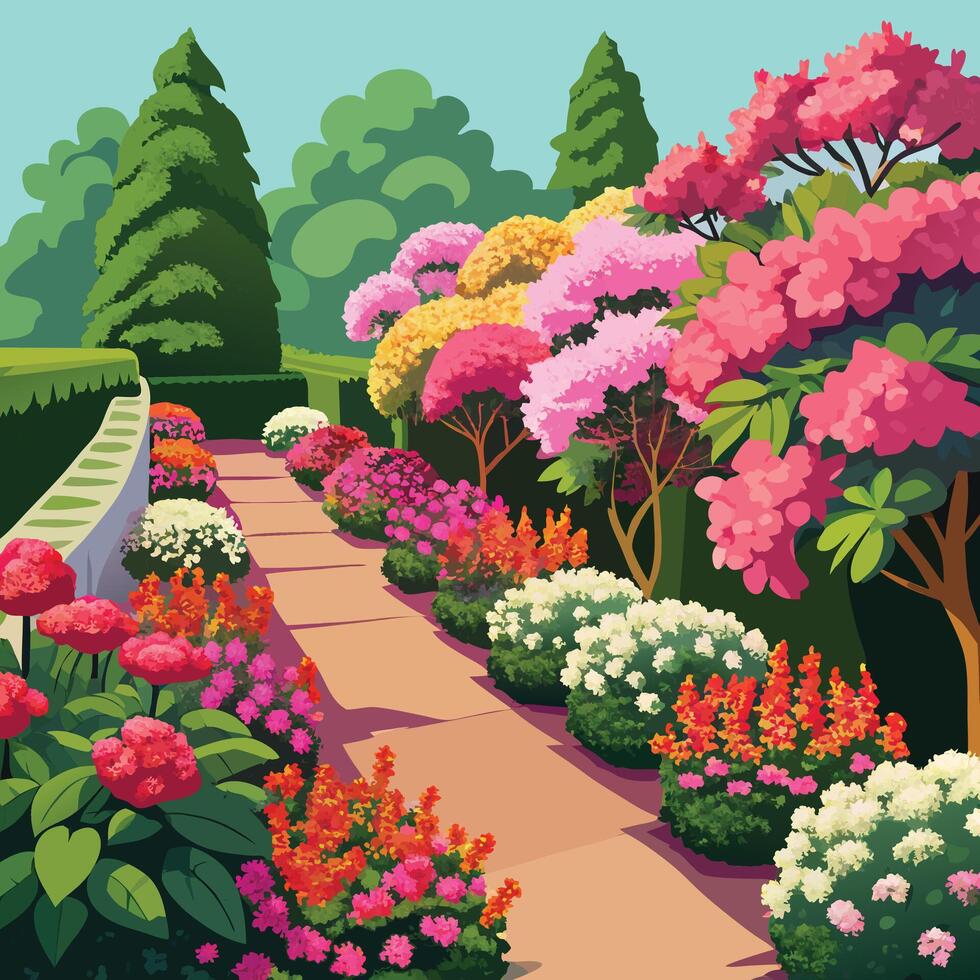 illustration of a garden with colorful flowers vector