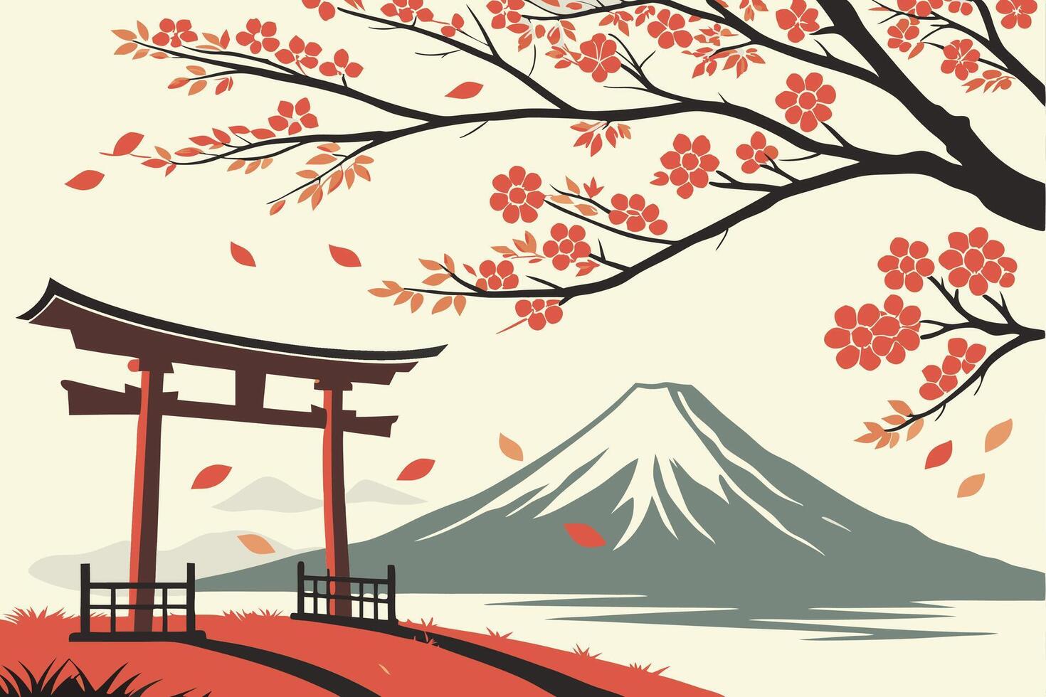 Japanese landscape with tor ii gate and mountain vector