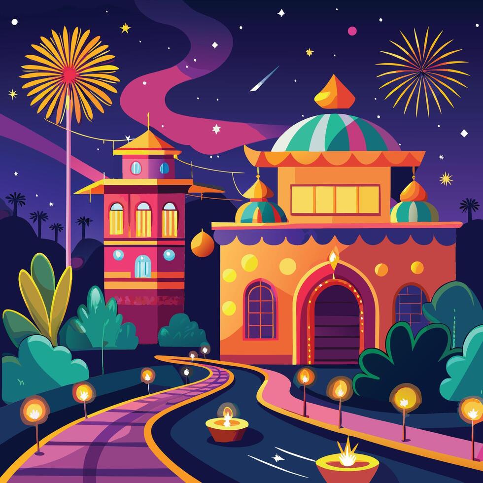 a colorful building at night vector
