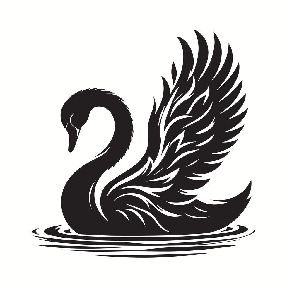 black swan on the water with wings spread out vector