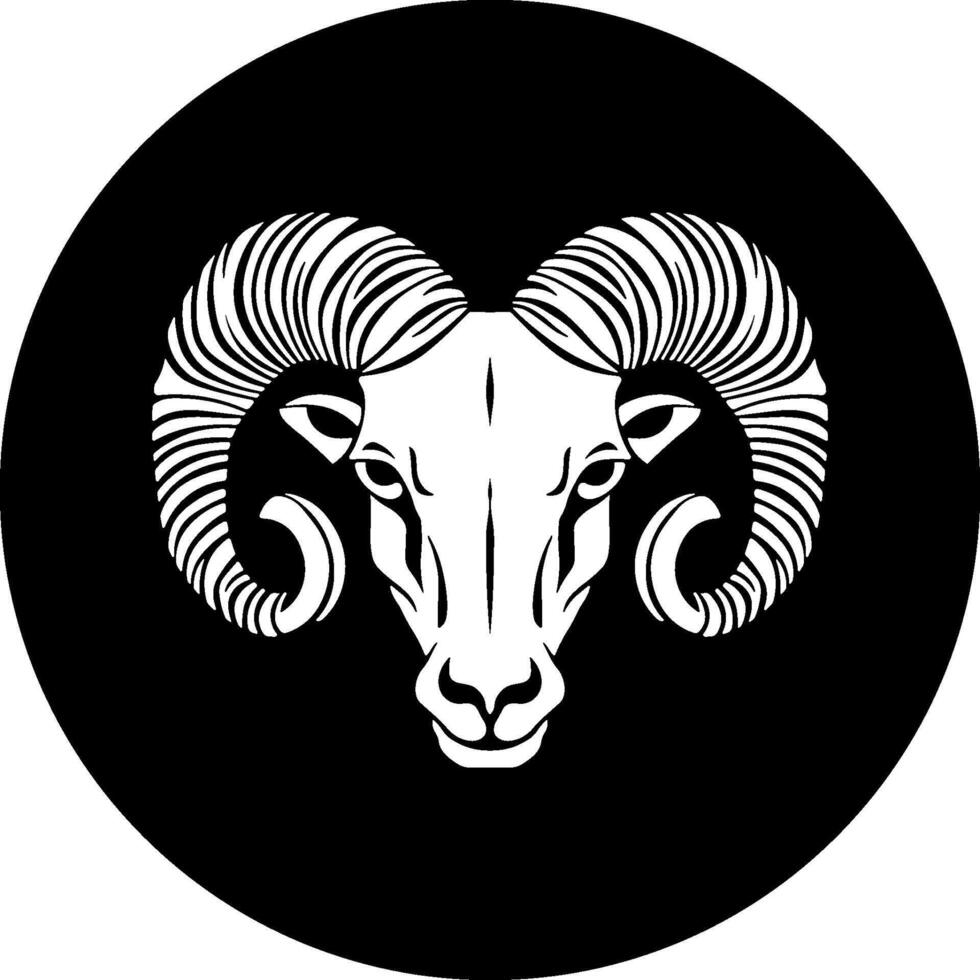 silhouette of a ram or capricorn head in a black circle without background vector
