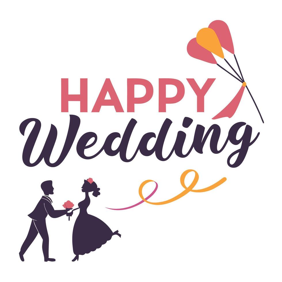 wedding couple with balloons illustration vector