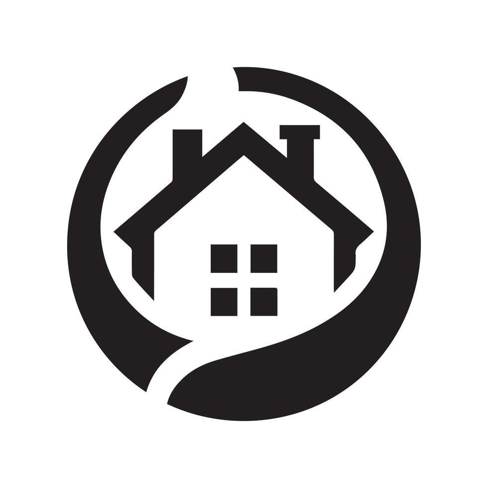 a black and white logo of a house in a circle vector
