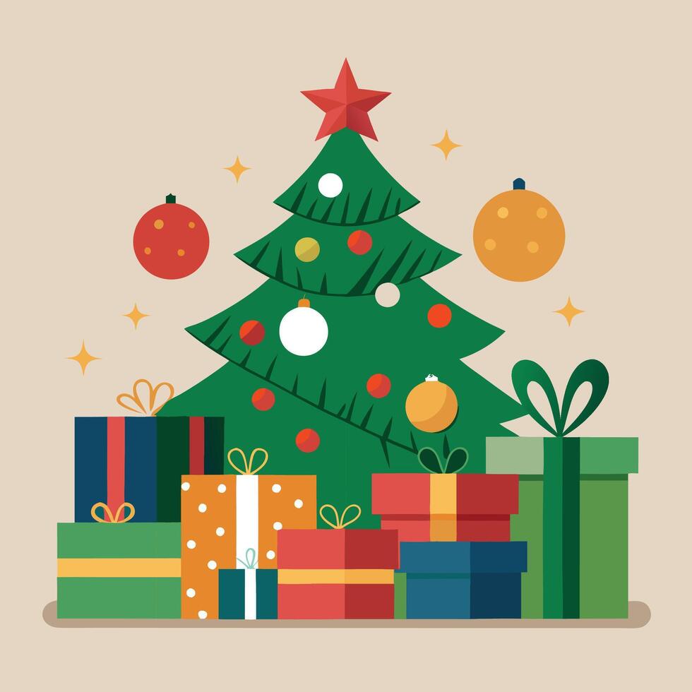 Christmas tree and presents under a christmas tree vector
