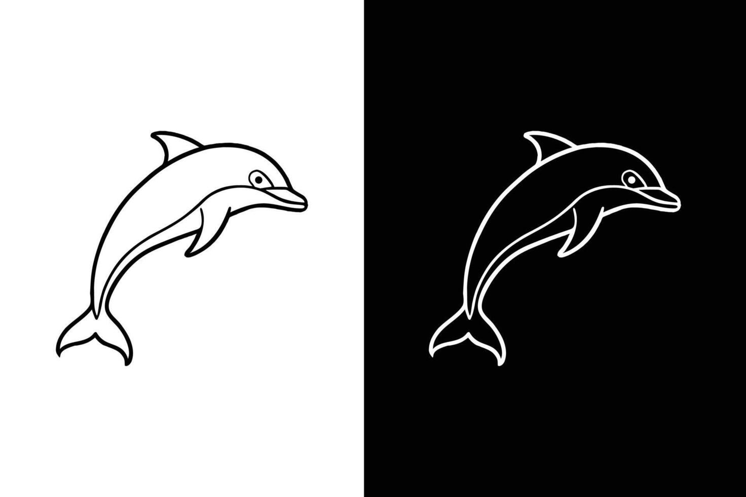 Simple Dolphin Line Icon. Outline on White and Black Backgrounds vector