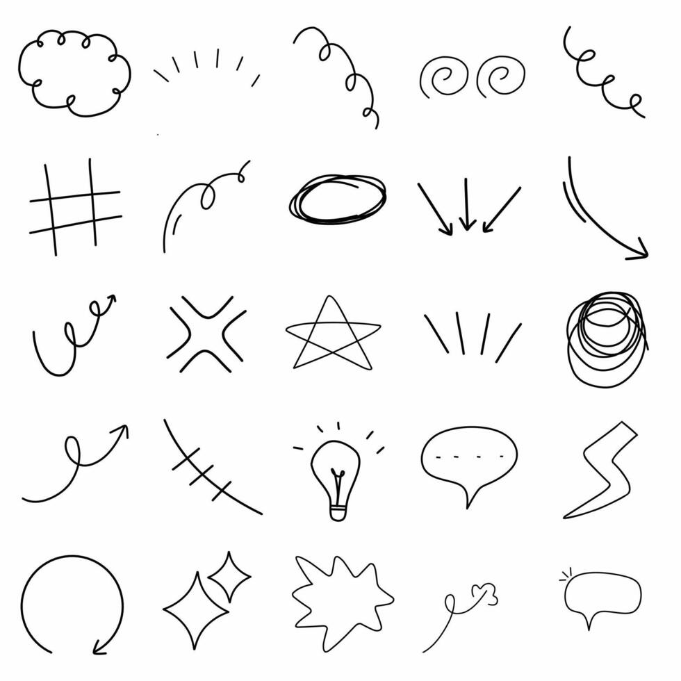Icon set of expression movement cute doodle hand drawn vector