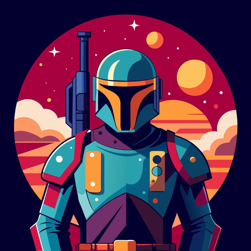 The boba fett character is shown in a colorful background vector