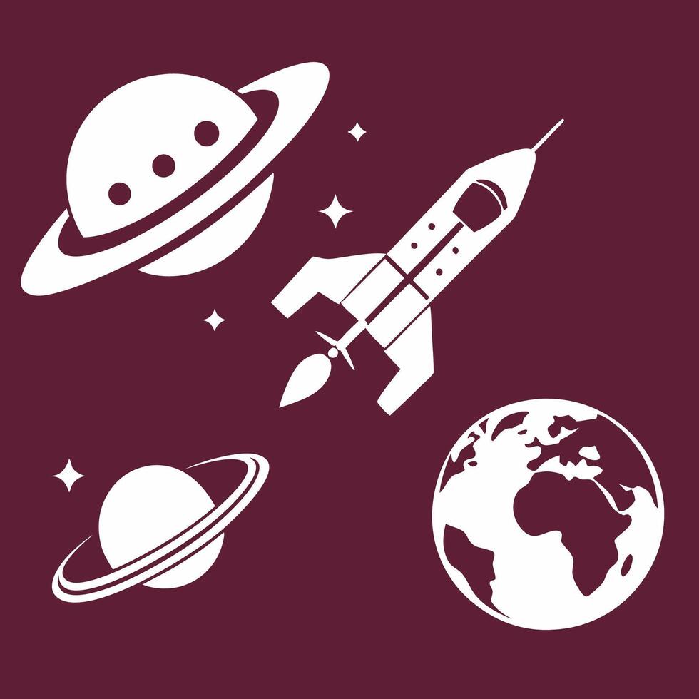 Space shuttle, saturn, and earth icon vector