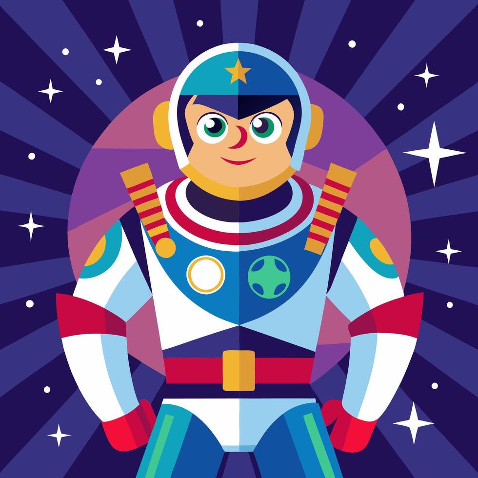 Cartoon astronaut in space with stars and planets vector