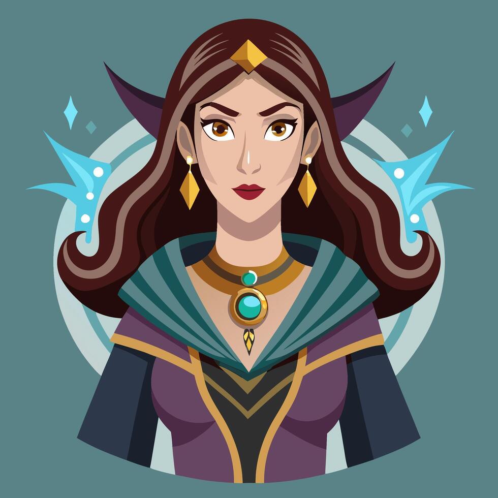 A cartoon woman with long hair and a crown vector