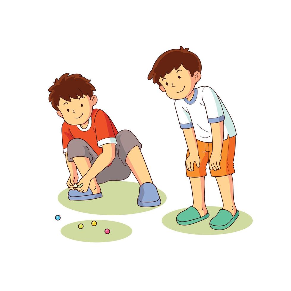 two children playing marbles vector