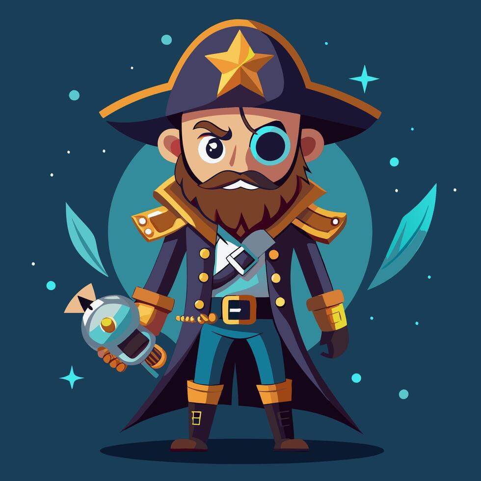 Cartoon pirate with a gun and a beard vector