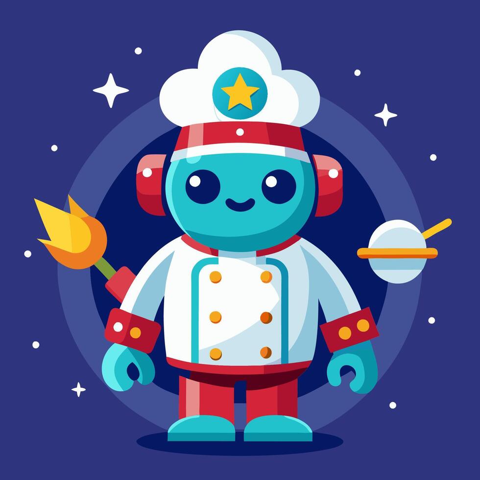 A cartoon robot in chef's uniform holding a spatula vector