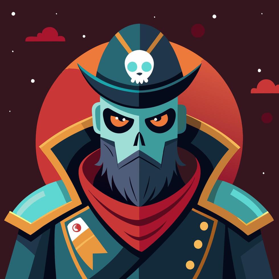 A cartoon character with a skull on his head vector