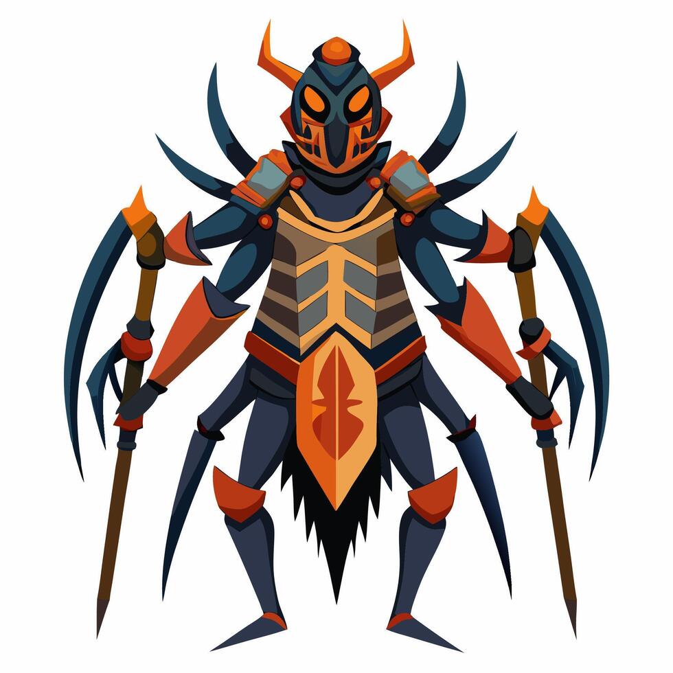 A cartoon insect with a helmet and two sticks vector